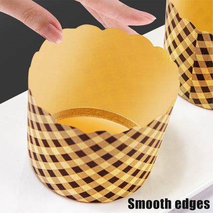 100Pcs Baking Cups, Muffin Cups Thick Cake Paper Cups Bread Paper Cups Lattice Cake Box, Heavy Duty Cupcake Liners, Kraft Paper Cupcakes Greaseproof Wrappers Supplies, Christmas Baking Molds Yellow.