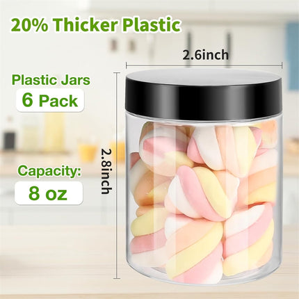 6Pcs Moisture-proof Storage Jars with Sealed Lids,QZS Empty Plastic Containers,Round Refillable Food Jars Organizer,for Home Kitchen Snacks Peanut Honey and More 8oz.