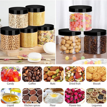6Pcs Moisture-proof Storage Jars with Sealed Lids,QZS Empty Plastic Containers,Round Refillable Food Jars Organizer,for Home Kitchen Snacks Peanut Honey and More 8oz.