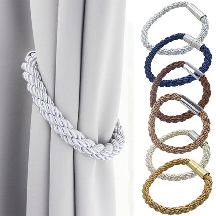 Travelwant 2Packs Magnetic Curtain Tiebacks Modern Handmade Weave Rope Curtain Holdbacks Convenient Decorative Curtain Drape Tie Backs for Home and Office Window Drapery Grey.
