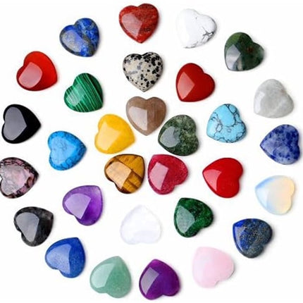 20Pcs Heart Crystals Stones,Love Shaped Polished Stones,Natural Rose Quartz Crystals Amethyst Tiger Eye Chakra Rocks,Energy Healing Gemstones,Chakra Reiki Balancing Gifts.