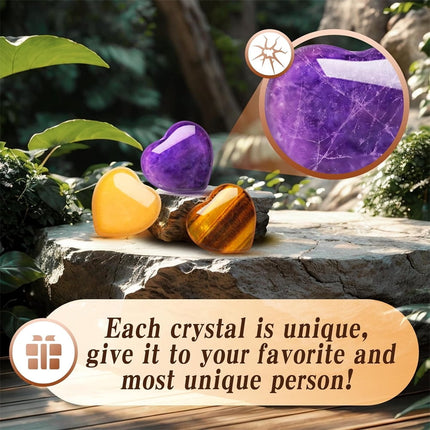 20Pcs Heart Crystals Stones,Love Shaped Polished Stones,Natural Rose Quartz Crystals Amethyst Tiger Eye Chakra Rocks,Energy Healing Gemstones,Chakra Reiki Balancing Gifts.