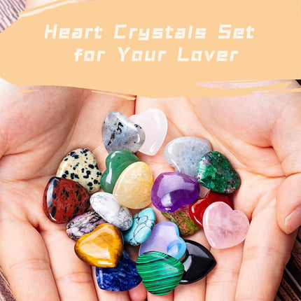 20Pcs Heart Crystals Stones,Love Shaped Polished Stones,Natural Rose Quartz Crystals Amethyst Tiger Eye Chakra Rocks,Energy Healing Gemstones,Chakra Reiki Balancing Gifts.