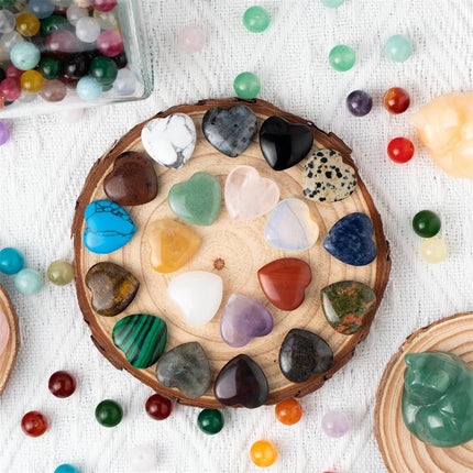 20Pcs Heart Crystals Stones,Love Shaped Polished Stones,Natural Rose Quartz Crystals Amethyst Tiger Eye Chakra Rocks,Energy Healing Gemstones,Chakra Reiki Balancing Gifts.
