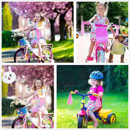 4Pcs Pink Bike Streamers,Non-Slip Bicycle Handlebar Grips Cover,Durable Cycling Replacement Parts with Tassel Ribbon for Bicycle Pink.