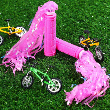 4Pcs Pink Bike Streamers,Non-Slip Bicycle Handlebar Grips Cover,Durable Cycling Replacement Parts with Tassel Ribbon for Bicycle Pink.