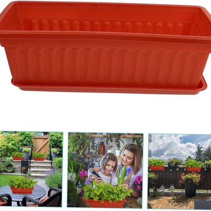 1Pcs Rectangle Planter Box,17.3x7.5x5.5In Watering Plant Container with Drainage Hole,Red Plastic Planters Box for Porch,Yard.