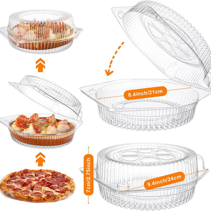 Tutuviw 20 Pcs 8" Plastic Disposable Pie Containers With Lids, Round Pie Keepers with Hinged Locking Lids, Flan Cake Containers for Transport Fruits Vegetables Storage Takeout Boxes 9".