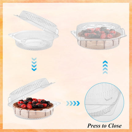 Tutuviw 20 Pcs 8" Plastic Disposable Pie Containers With Lids, Round Pie Keepers with Hinged Locking Lids, Flan Cake Containers for Transport Fruits Vegetables Storage Takeout Boxes 9".