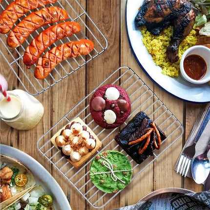 1 Pack High Strength Stainless Steel Grill Racks,QZS Nonstick Roasting Racks,Rectangle Wire Net Rack,Kitchen Baking Rack,Nonstick Wire Grill Net,for Picnic Camping Barbeque Party 11"x 9 8"×6"×0.6".