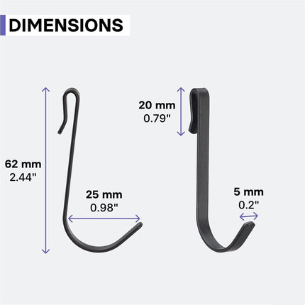 Tutuviw 20 Pcs 2.4in Long J-Hook for Wire Shelving, Wire Rack Hook, Stainless Steel Hanger Clip-on Hooks, Hanging Sink Grid Hook, Heavy Duty Utility Hooks for Kitchen Bedroom Office, Silver Black.