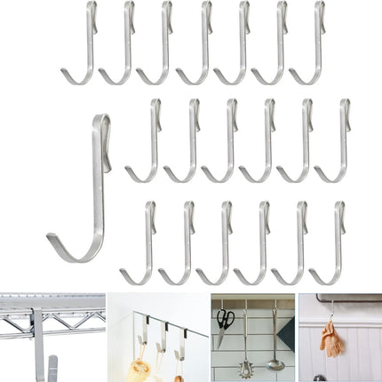 Tutuviw 20 Pcs 2.4in Long J-Hook for Wire Shelving, Wire Rack Hook, Stainless Steel Hanger Clip-on Hooks, Hanging Sink Grid Hook, Heavy Duty Utility Hooks for Kitchen Bedroom Office, Silver White.