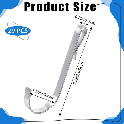Tutuviw 20 Pcs 2.4in Long J-Hook for Wire Shelving, Wire Rack Hook, Stainless Steel Hanger Clip-on Hooks, Hanging Sink Grid Hook, Heavy Duty Utility Hooks for Kitchen Bedroom Office, Silver White.