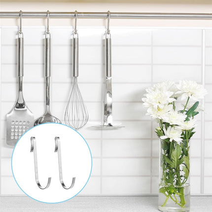 Tutuviw 20 Pcs 2.4in Long J-Hook for Wire Shelving, Wire Rack Hook, Stainless Steel Hanger Clip-on Hooks, Hanging Sink Grid Hook, Heavy Duty Utility Hooks for Kitchen Bedroom Office, Silver White.