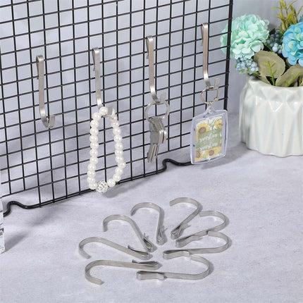 Tutuviw 20 Pcs 2.4in Long J-Hook for Wire Shelving, Wire Rack Hook, Stainless Steel Hanger Clip-on Hooks, Hanging Sink Grid Hook, Heavy Duty Utility Hooks for Kitchen Bedroom Office, Silver White.