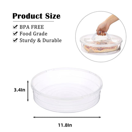 2 Compartments Pizza Storage Container,11.8X3.4In Round Pie Carrier with Lid and Handle,Clear Reusable Pizza Tray for Cupcakes.
