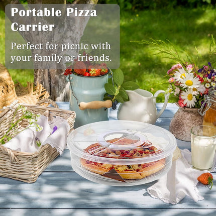2 Compartments Pizza Storage Container,11.8X3.4In Round Pie Carrier with Lid and Handle,Clear Reusable Pizza Tray for Cupcakes.