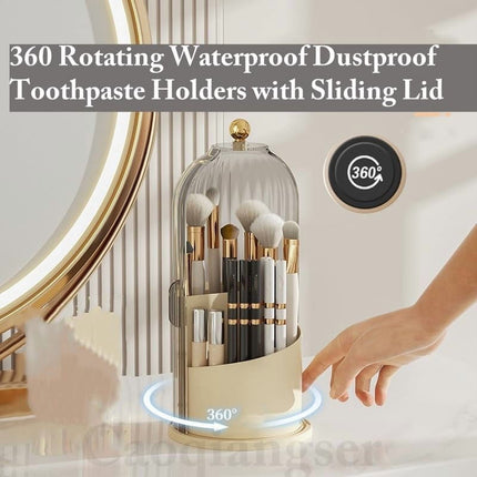Concealed Toothbrush Holder,Toothbrush Holders for Bathrooms,360 Rotating Waterproof Dustproof Toothpaste Holders with Sliding Lid,for Vanity Makeup Brushes Holder,Pen Holder Storage (C) B.