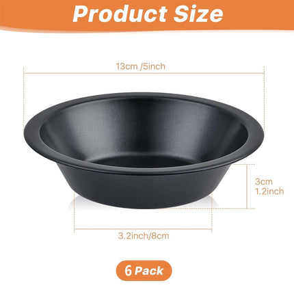 Tutuviw 6 Pack 5 inch Reusable Small Pie Pans, Nonstick Small Pie Tins, Carbon Steel Pie Pans, Mini Pie Pans for Baking, Round Bread and Meat Pie Tins Mini Pie Tins for Cake Dessert.