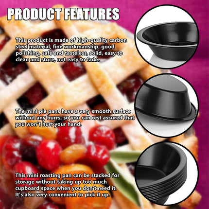 Tutuviw 6 Pack 5 inch Reusable Small Pie Pans, Nonstick Small Pie Tins, Carbon Steel Pie Pans, Mini Pie Pans for Baking, Round Bread and Meat Pie Tins Mini Pie Tins for Cake Dessert.
