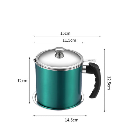 Pot Fats Storage With Lid, Grease Container With Strainer, Stainless Steel Oil Storage Container with Fine Mesh Strainer Dustproofs, Leakproof Oil Storage Container Grease Keepers with Handle Green.