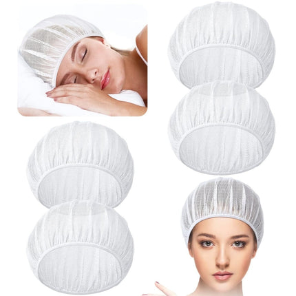 QZS 4 Pcs Mesh Sleep Bonnets,Breathable Shower Caps,Hair Nets Caps for Women,Reusable Multi-color Night Bonnets for Shower,Sleeping,Washing Face White.