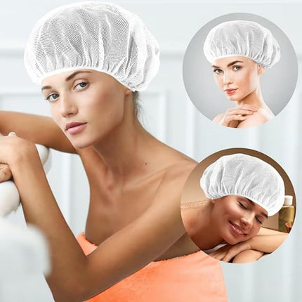 QZS 4 Pcs Mesh Sleep Bonnets,Breathable Shower Caps,Hair Nets Caps for Women,Reusable Multi-color Night Bonnets for Shower,Sleeping,Washing Face White.