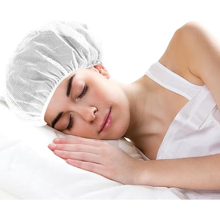 QZS 4 Pcs Mesh Sleep Bonnets,Breathable Shower Caps,Hair Nets Caps for Women,Reusable Multi-color Night Bonnets for Shower,Sleeping,Washing Face White.