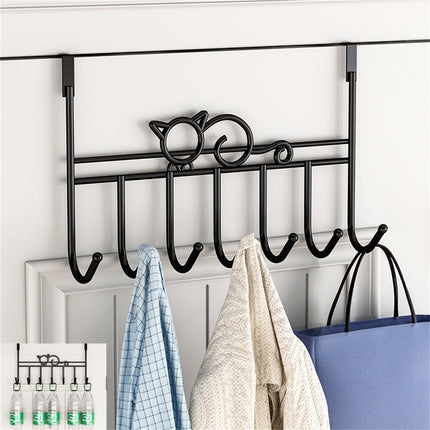 Tutuviw Over the Door Hook,Cat Design Wall Hooks Over Door Hook with 7 Hooks for Back of Bedroom Bathroom Door Punch-Free Coat Rack Organizer Clothes Key Holder Towel Door Coat Hanger Black.
