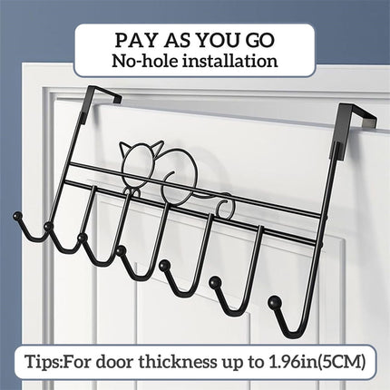 Tutuviw Over the Door Hook,Cat Design Wall Hooks Over Door Hook with 7 Hooks for Back of Bedroom Bathroom Door Punch-Free Coat Rack Organizer Clothes Key Holder Towel Door Coat Hanger Black.