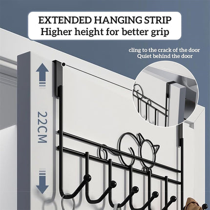 Tutuviw Over the Door Hook,Cat Design Wall Hooks Over Door Hook with 7 Hooks for Back of Bedroom Bathroom Door Punch-Free Coat Rack Organizer Clothes Key Holder Towel Door Coat Hanger,Black Brown.