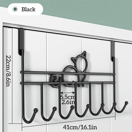 Tutuviw Over the Door Hook,Cat Design Wall Hooks Over Door Hook with 7 Hooks for Back of Bedroom Bathroom Door Punch-Free Coat Rack Organizer Clothes Key Holder Towel Door Coat Hanger,Black Brown.