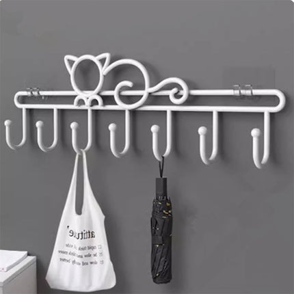 Tutuviw Over the Door Hook,Cat Design Wall Hooks Over Door Hook with 7 Hooks for Back of Bedroom Bathroom Door Punch-Free Coat Rack Organizer Clothes Key Holder Towel Door Coat Hanger,Black White.
