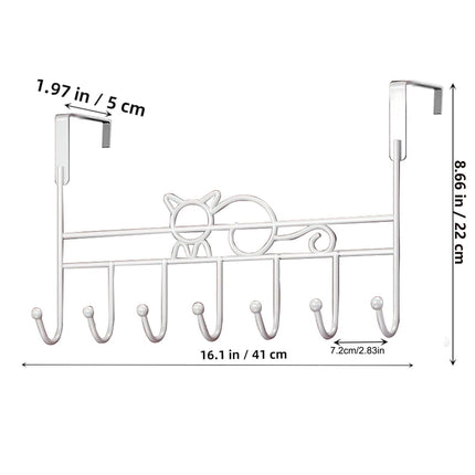 Tutuviw Over the Door Hook,Cat Design Wall Hooks Over Door Hook with 7 Hooks for Back of Bedroom Bathroom Door Punch-Free Coat Rack Organizer Clothes Key Holder Towel Door Coat Hanger,Black White.