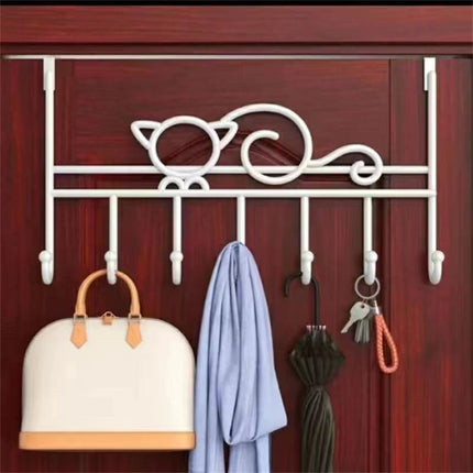 Tutuviw Over the Door Hook,Cat Design Wall Hooks Over Door Hook with 7 Hooks for Back of Bedroom Bathroom Door Punch-Free Coat Rack Organizer Clothes Key Holder Towel Door Coat Hanger,Black White.