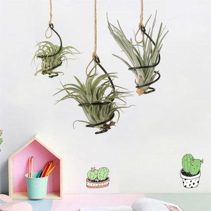 Tutuviw 6 Pcs Air Pineapple Pot Air Plant Hanger Holder,Plant Stands Hanging with Jute Ropes,Modern Plants Hanger Wall Metal Air Plants Stand,Air Plants Hook Air Shelf (Black Aluminum).