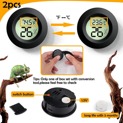 Tutuviw Reptile Thermometer Hygrometer LCD Digital Humidity Gauge for Reptile Heat Pad to Monitor Temperature and Humidity in Reptile Terrarium for Turtle Snake Lizard Frog Plant Box, 2Pcs 1.7.