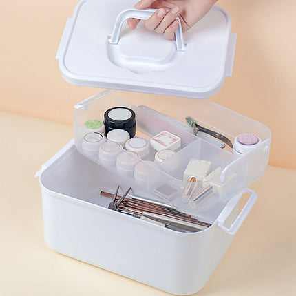 Portable Nail Polish Carrying Box, Plastic Storage Bins with Removable Tray and Lids, Crafts Organizers and Storage Clear Container with Handle, Travel Box Holders for Art Crafts and Cosmetic White.