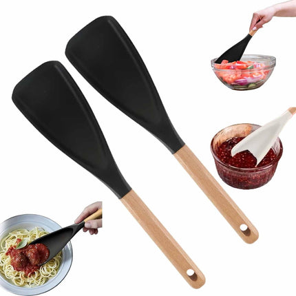 GlobaShun Consensuts Multi Function Spoon, 2-in-1 Multi-function Spatula Spoon, Cooking Spoon for Nonstick Cookwares, Silicone Cooking Utensils for Kitchen, Multifunction Spoon for Mixing 2*Black.