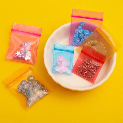 Mini Bags,Tutuviw 200Pcs Small Plastic Seal Bags, Jewelry Bags, Small Packing Bags,Jewelry Reclosable Pouch,Press Sealing Zip Lock Bags for Snack Beads Pills (7MIL Thick, Colour Mixture).