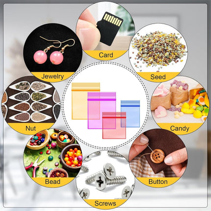 Mini Bags,Tutuviw 200Pcs Small Plastic Seal Bags, Jewelry Bags, Small Packing Bags,Jewelry Reclosable Pouch,Press Sealing Zip Lock Bags for Snack Beads Pills (7MIL Thick, Colour Mixture).