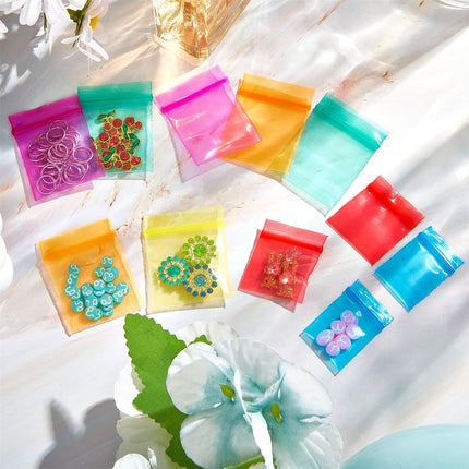 Mini Bags,Tutuviw 200Pcs Small Plastic Seal Bags, Jewelry Bags, Small Packing Bags,Jewelry Reclosable Pouch,Press Sealing Zip Lock Bags for Snack Beads Pills (7MIL Thick, Colour Mixture).