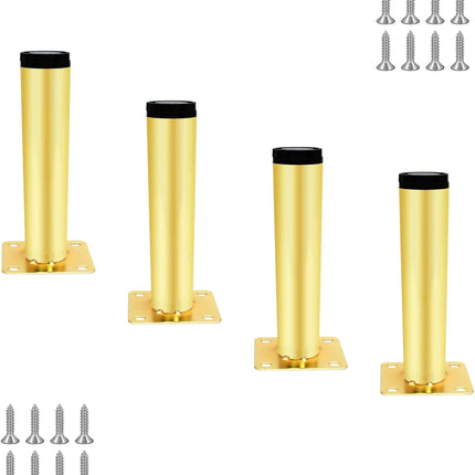 4pcs Gold Adjustable Furniture Legs, 4 Inch / 100mm Gold Metal Support Feet Heavy Duty Replacement Legs for Sofa TV Cabinet Couch Coffee Table Sideboards Cupboard Dresser Gold Adj.