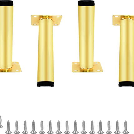 4pcs Gold Adjustable Furniture Legs, 4 Inch / 100mm Gold Metal Support Feet Heavy Duty Replacement Legs for Sofa TV Cabinet Couch Coffee Table Sideboards Cupboard Dresser Gold Adj.