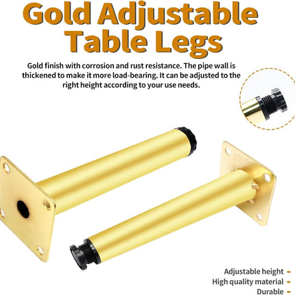 4pcs Gold Adjustable Furniture Legs, 4 Inch / 100mm Gold Metal Support Feet Heavy Duty Replacement Legs for Sofa TV Cabinet Couch Coffee Table Sideboards Cupboard Dresser Gold Adj.