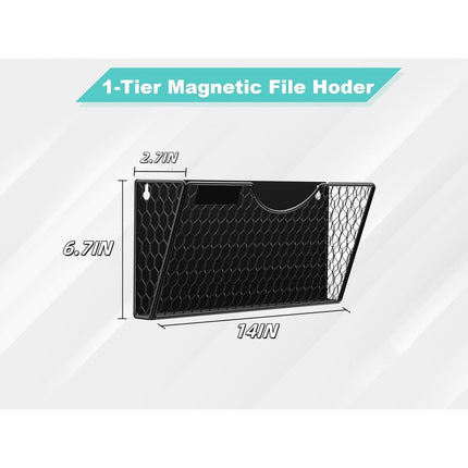 Black Magnetic File Holder,File Pocket Mail Organizer,Office Hanging Magazine Rack for Cabinets,14x6.7x2.7In No Drilling Mail Organizer for Office,Home(1Pc).