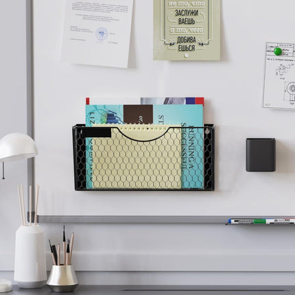 Black Magnetic File Holder,File Pocket Mail Organizer,Office Hanging Magazine Rack for Cabinets,14x6.7x2.7In No Drilling Mail Organizer for Office,Home(1Pc).