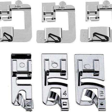 6 Sizes Rolled Hem Presser Foot, Wide Rolled Hem Foot Set & Narrow Hemmer Foot Set for All Low Shank Snap-On Singer, Brother, Babylock, Euro-Pro, Janome, Kenmore, White, Elna S.
