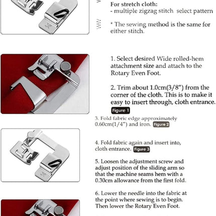 6 Sizes Rolled Hem Presser Foot, Wide Rolled Hem Foot Set & Narrow Hemmer Foot Set for All Low Shank Snap-On Singer, Brother, Babylock, Euro-Pro, Janome, Kenmore, White, Elna S.