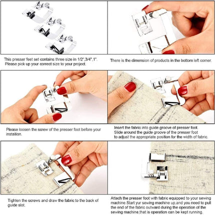 6 Sizes Rolled Hem Presser Foot, Wide Rolled Hem Foot Set & Narrow Hemmer Foot Set for All Low Shank Snap-On Singer, Brother, Babylock, Euro-Pro, Janome, Kenmore, White, Elna S.